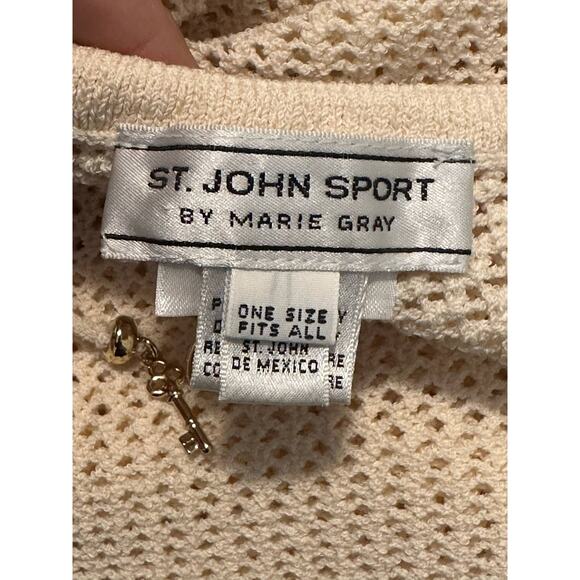St. John by Marie beige off white knit poncho sweater One Size - Picture 3 of 15